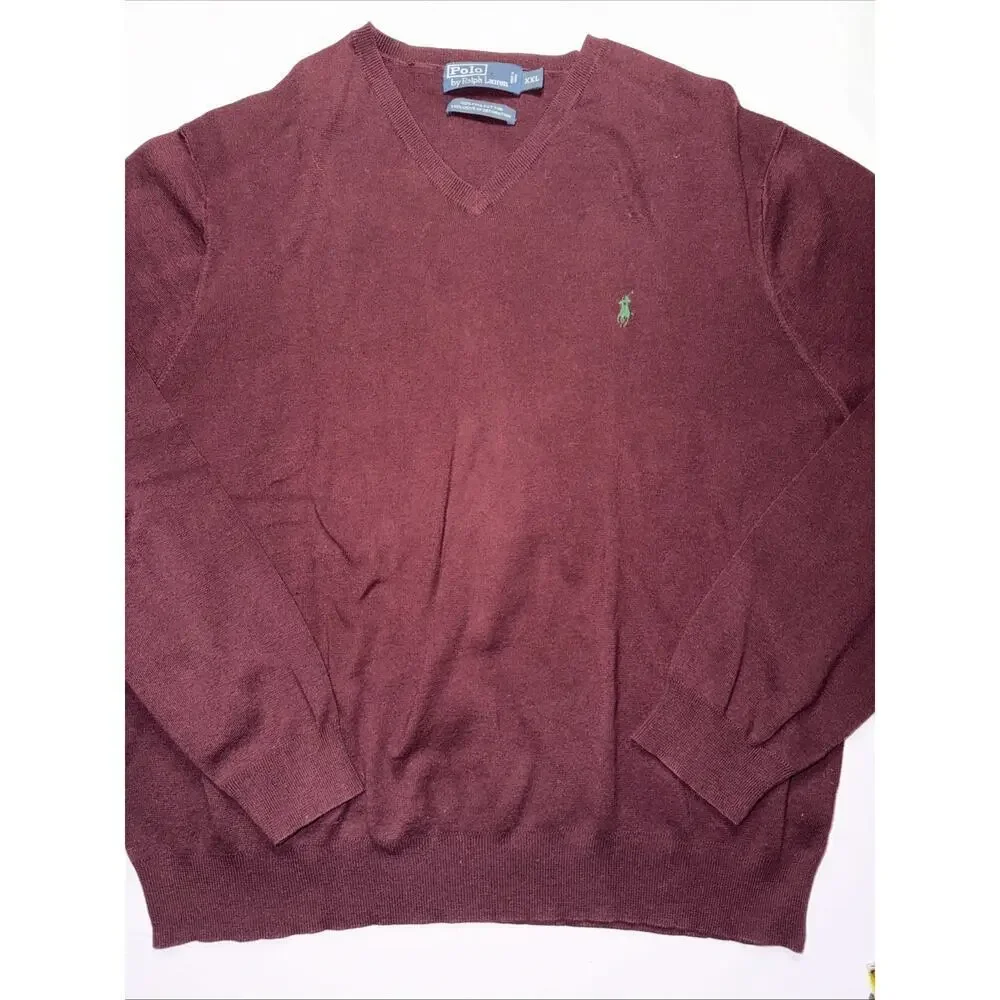 Vintage Polo Ralph Lauren Maroon Label 100% Pima Cotton V-Neck Sweater Size XXL